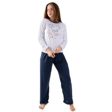 Imagem de Pijama Feminino Longo Estampa Ovelha - DILUXO, P, Azul