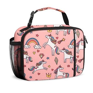 Imagem de esouler Lancheira infantil isolada para meninos e meninas lancheira infantil durável para escola com suporte para garrafa de água - unicórnio rosa