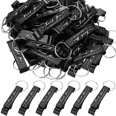 Imagem de Dandat Chaveiro abridor de garrafas, 100 peças, agradecimentos de casamento para convidados, abridor de cerveja de vinho de alumínio, presentes gravados para convidados de casamento para festa de aniversário, chá de bebê, lembranças de formatura (preto)