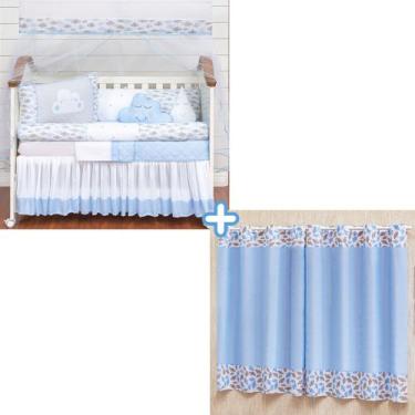 Imagem de Kit enxoval de berço com cortina estampada 12 peças nuvem rolo - Bruce