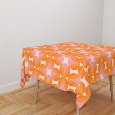 Imagem de Toalha De Mesa Quadrada 4 Lugares Tecido Oxford Mosaico Rosa e Laranja