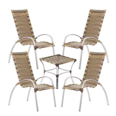 Imagem de Kit 4 Cadeiras em Alumínio Varanda Piscina Externa e Mesa de Centro Ga