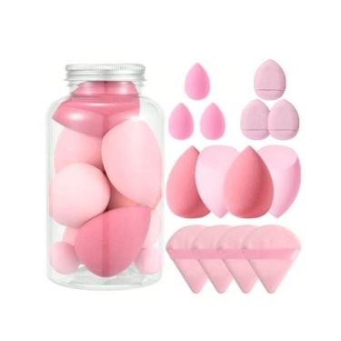 Imagem de Kit 14 Esponja de Maquiagem com Frasco Ideal Para Viagem  - IMLUX, Ros