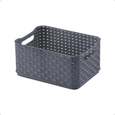 Imagem de Caixa Organizadora 1,74L Cesto Multiuso Rattan Cinza Arthi