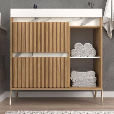 Imagem de Gabinete de Banheiro 80cm com Lavatório Ref 890 Itapuã/Thassos