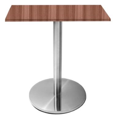 Imagem de Mesa Beta Inox 75 Cm altura Disco Redondo Tampo Mdp Quadrado 70 Cm Largura X 2,50 Cm Altura Walnut