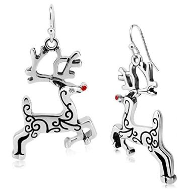 Imagem de Brincos pendentes de rena vintage de Natal com zircônia cúbica folheados para mulheres e meninas