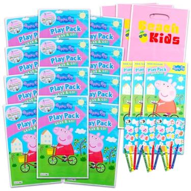 Imagem de Peppa Conjunto de lembrancinhas de festa Grab & Go - Pacote com 12 pacotes de brinquedos da Peppa Pig com giz de cera e adesivos (livros de colorir da Peppa Pig)