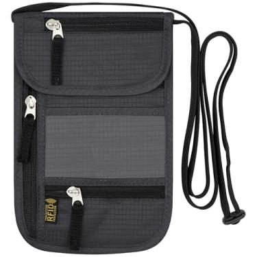 Imagem de sundee Carteira de pescoço de viagem RFID – 1 pacote com suporte de passaporte com bloqueio de RFID para bolsas de bagagem/malas (B-cinza escuro)