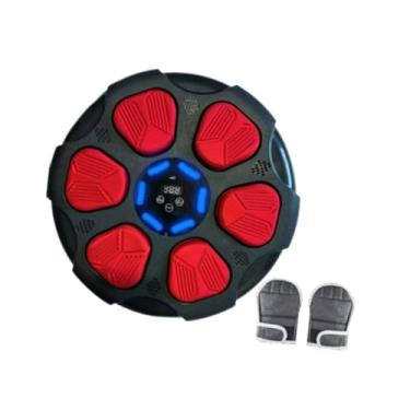 Imagem de Dynwave Máquina de boxe musical eletrônico, alvo de parede com luz, treinador de boxe montado na parede, almofada de perfuração para esportes, academia em, Vermelho Preto Tem Luvas