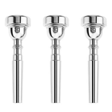 Imagem de ETERMETA Conjunto de 3 bocais de trompete prata 7C 5C 3C compatível com Yamaha, Bach, Conn e King, acessórios de instrumentos de latão para iniciantes e profissionais