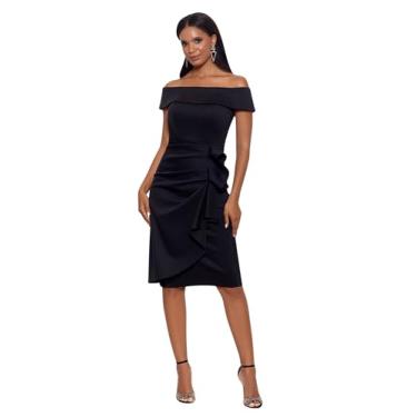 Imagem de Xscape Vestido feminino franzido lateral tomara que caia na altura do joelho, Preto, 48