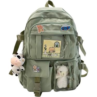 Imagem de Linda mochila pastel, mochila kawaii para meninas adolescentes, bolsa de livros estética com alfinete kawaii e acessórios fofos, verde-c