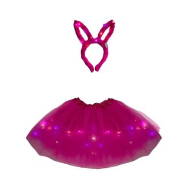 Imagem de Fantasia coelhinha carnaval KIT completo saia tiara com LED brilhante festa (pink)