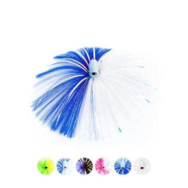 Imagem de BLUEWING Iscas de pesca marítima de 170 g com cabeça de chumbo, iscas de pesca em água salgada, bruxas, grande jogo, isca de pesca Ballyhoo, saia para atum, wahoo, veleiro, Mahi Mahi, azul/branco