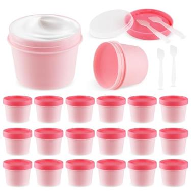 Imagem de BOSMIOW 20 frascos de creme de plástico rosa de 100 ml com 4 espátulas, potes vazios de cosméticos, recipiente de máscara facial de boca larga, acessórios de produtos de beleza para fazer geleca DIY
