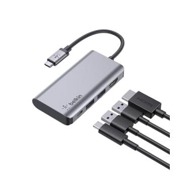 Imagem de Belkin Hub USB C, adaptador 4 em 1 MultiPort Dock com 4 K HDMI, USB-C 100 W PD Pass-through, 2 portas USB A para MacBook Pro, Air, iPad Pro, XPS e mais