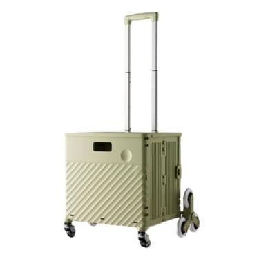 Imagem de carroça Carrinho de vagão de plástico com rodas dobrável utilitário vagão de mercearia jardim carrinho de mão portátil para compras transportando cargas pesadas dobrável