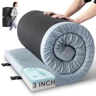 Imagem de Kingfun Almofada De Dormir Para Acampamento De Espuma Viscoelástica, Colchão De Acampamento Certipur-Us Colchão De Enrolar À Prova D'Água Cama De Hóspedes, Tapete De Dormir De Piso Grosso Para Barraca