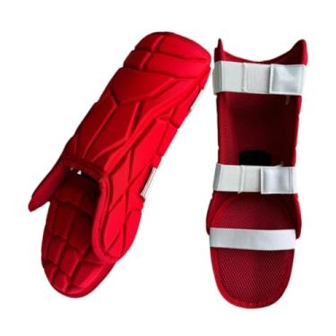 Imagem de kowaku Protetores de perna de beisebol caneleiras proteção adolescente leve esportes equipamentos multifuncionais caneleiras ajustáveis, Vermelho