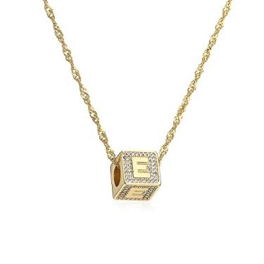 Imagem de Jukoclut Colar feminino A-Z com nome com letra gravada, cubo, dados, pingente, corrente, colar, Cobre, Zircônia cúbica