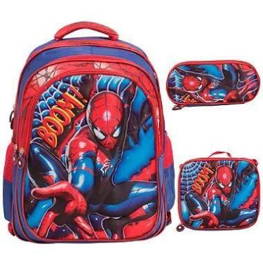 Imagem de Kit Mochila Infantil Costas Homem Aranha 3d Reforçada - Plike