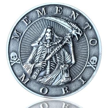 Imagem de LZWIN Carpe Diem and Memento Mori Challenge Coin - 1.57 Inch Zinc Alloy Token for Life Reflection and Motivation for Mindfulness and Inspiration