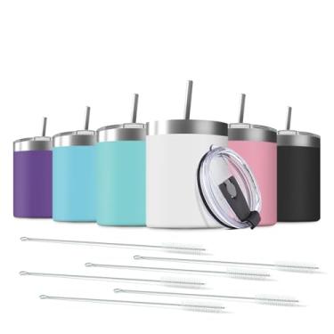 Imagem de Deitybless Pacote com 6 copos skinny de aço inoxidável de 350 ml com tampa à prova de respingos, copo térmico de parede dupla isolado a vácuo, garrafa fina de viagem inquebrável ao ar livre para