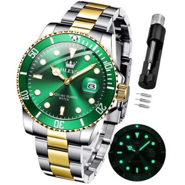 Imagem de Relógio OLEVS Masculino em Aço Inoxidável Verde com Data - 3ATM