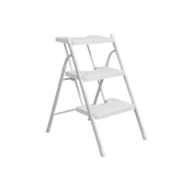 Imagem de Escada dobrável Escada dobrável doméstica de 2/3 degraus Escada dobrável multifuncional Escada dobrável interna pequena Decoração Escada ascendente Banco de degrau dobrável(Branco,Médio)
