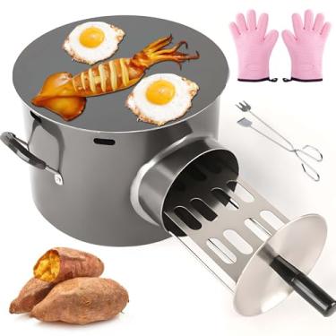 Imagem de Fogão com grelha e forno tudo em um - grelha e assa antiaderente, aço resistente, alça fria ao toque, fácil de limpar e com pouca fumaça com grelha de gaveta, para grelhar lulas, panquecas, batat