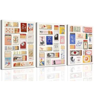 Imagem de WARTHZ Arte de parede moderna Matchbox Funky Matches Canvas Poster Prints Vintage Matchbook Decoração de parede Imagem Estética 3 peças Grande Girly Preppy Bar Carrinho para Dormitório Quarto Sala de