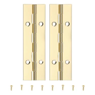 Imagem de PATIKIL Dobradiça de piano de 10 x 3 cm, 2 peças de dobradiça contínua de aço inoxidável 304 com furos para porta de portão de piano, caixa de armazenamento de madeira, barco de armário, dourado