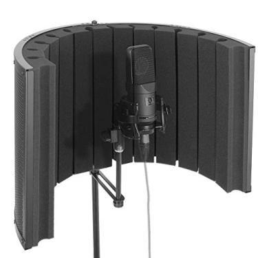 Imagem de Pyle Mini cabine de gravação vocal portátil – Use com microfone padrão, filtro de isolamento de ruído escudo de reflexo para gravação de áudio de qualidade de estúdio – painel de espuma acústica dupla à prova de som PSMRS09
