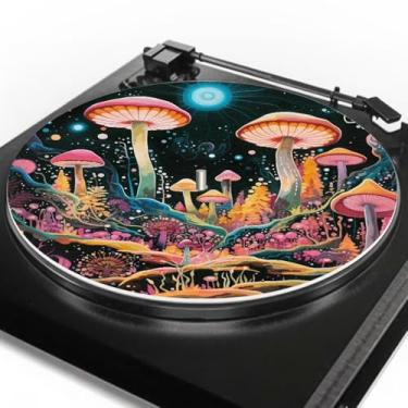 Imagem de GLENLCWE Tapete para toca-discos Moon Night com flor de cogumelo, 30,5 cm, para toca-discos de vinil e fonógrafo, acessórios para toca-discos de vinil macio, almofada de feltro para toca-discos
