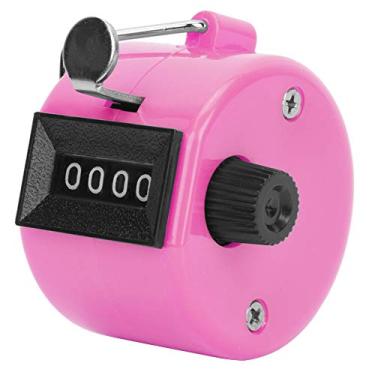 Imagem de Contador de Contagem de Mãos de Berm, Estojo de Metal, Grande Contagem de 4 Dígitos, Com Gancho para Estatísticas de Dados (Rosa)