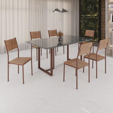 Imagem de Conjunto Sala de Jantar Mesa 160x90cm Base Lunna Tampo Mdf Laca com Vidro Florença Marrom