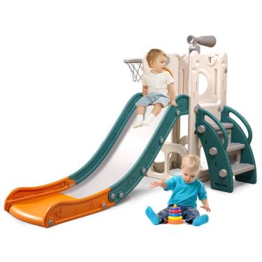 Imagem de Conjunto de brinquedos para crianças Baotree 6 em 1 com escorregador, cesta de basquete e bola