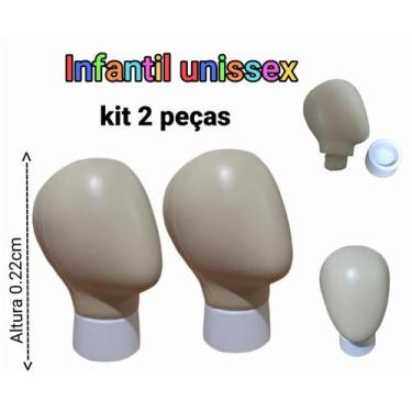 Imagem de Manequim infantil kit 2 peças (Cabeça unissex) na cor bege + suporte. 