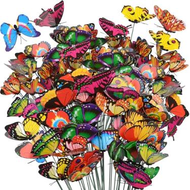 Imagem de CAMATET 80 peças de estacas decorativas de jardim de borboleta, palitos de borboleta impermeáveis de 29 cm para arranjos de buquê de flores, kit de decorações coloridas para vasos de pátio e quintal