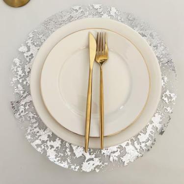 Imagem de Jogo americano descartável prateado 33 cm de folha metálica prensado, 100 tapetes de mesa finos para decoração de casa, mesa de jantar, casamento, festa de aniversário