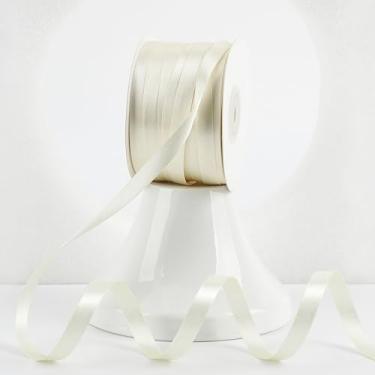 Imagem de MEEDEE Fita de cetim marfim 2,5 cm Lux marfim dupla face cetim 100 jardas rolo fita creme fina para embrulho de presente, suprimentos de festa, aniversário, chá de bebê, casamento, artesanato DIY