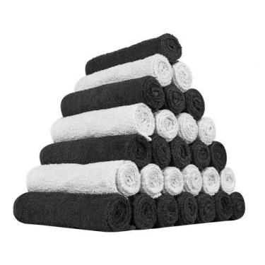 Imagem de Kit 6 Toalhas de Rosto Para Premium Toque Macio 45x70cm(KIT SALÃO 3 PRETO + 3 BRANCO)