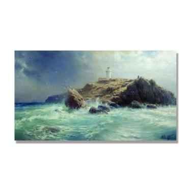 Imagem de Impressões em tela famosas. "Farol" de Lev Lagorio, reproduções de arte clássicas, decoração de parede moderna para sala de estar escritório. 30 x 55 cm-11,8 x 21,6 pol sem moldura