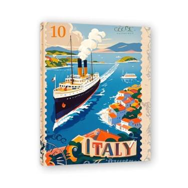 Imagem de Ship On Vintage Postal Vintage Italian Steamship Impressão em tela - Carimbo de papel envelhecido 30 x 39 cm
