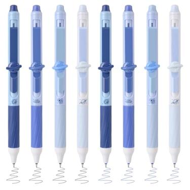 Imagem de Valtiner 8 canetas de gel apagáveis fofas com borrachas, canetas de tinta preta e azul de ponta fina de 0,5 mm, caneta retrátil de escrita suave para anotações e palavras cruzadas (azul)