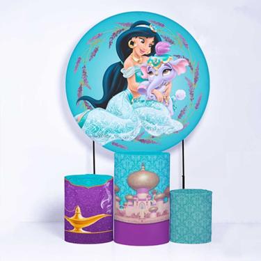 Imagem de Kit Painel de Festa Redondo de 1,80m e Trio de Cilindros Jasmine - Fera Print