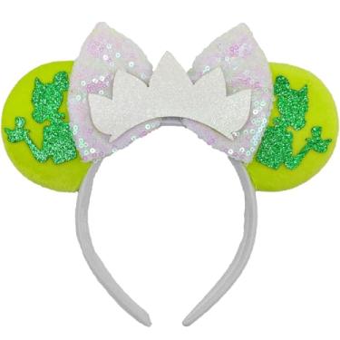 Imagem de Viwind Tianas de orelhas de rato, faixas de cabelo femininas brilhantes com laços de princesa Tiana, tema de fantasia de Tiana, festival, decorações de festa de aniversário, acessório de cabelo