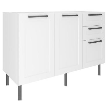 Imagem de Balcao Para Pia Sem Tampo 120 Cm Mdf 2 Portas 3 Gavetas Cz3300 Branco Tecno Mobili