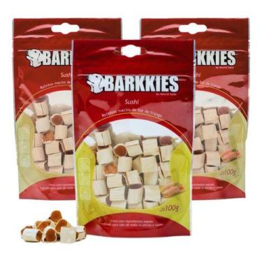 Imagem de 3 Petiscos Barkkies Natural Para Cães Chicken Sushi